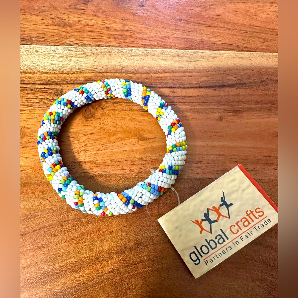 Authentic South African Zulu White Beaded Bracelet
